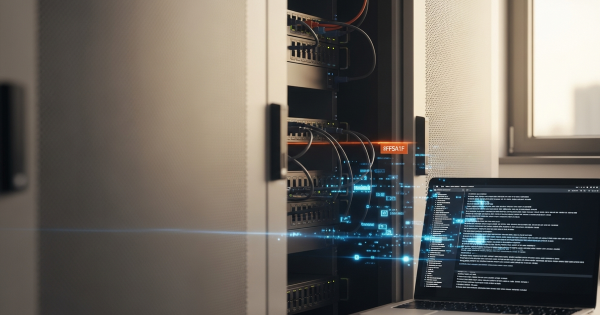 Audit-Log für KI-Workflows im Mittelstand, Serverraum-Detail mit Logging-Konsole, White Fox Automations Hamburg