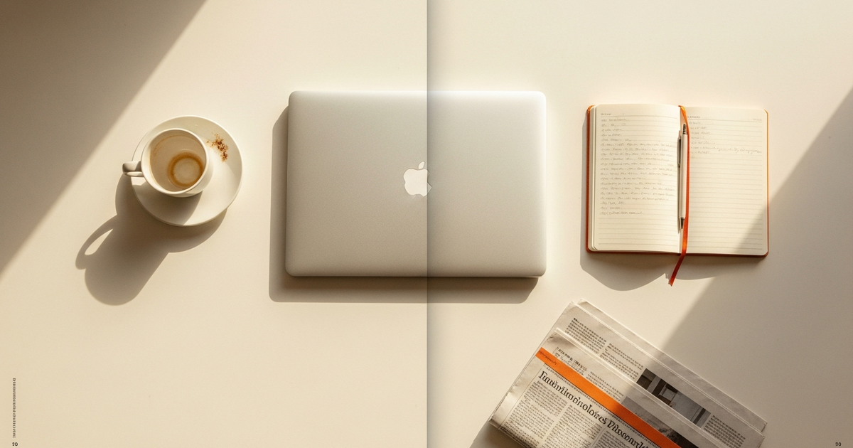 KPI Reporting Mittelstand Geschäftsführer, Schreibtisch mit Notebook Kaffeetasse und Morgenlicht, White Fox Automations Hamburg